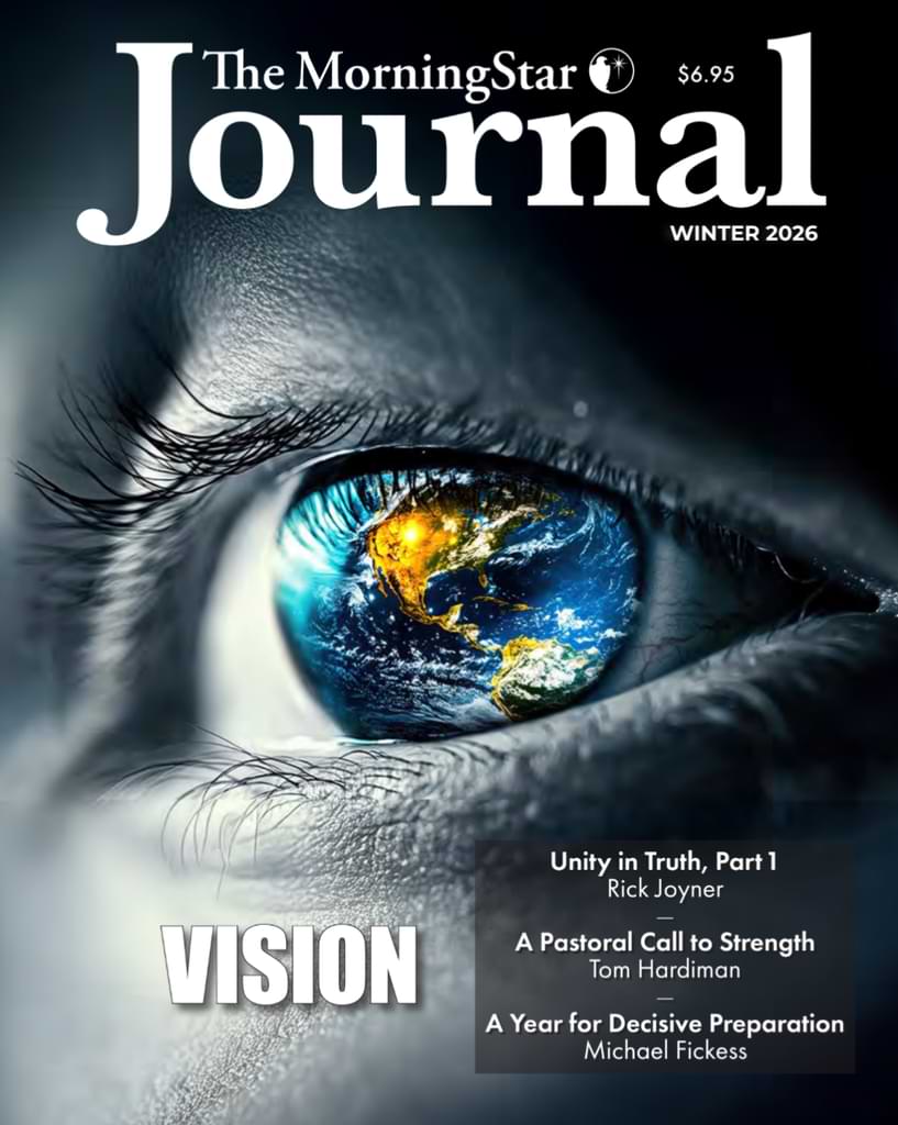 Magazine cover of 'The Morning Star Journal' with an eye view of the Earth.